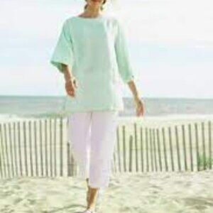 Pure Jill Linen Women's Size Large Sheer Top Light Mint Green